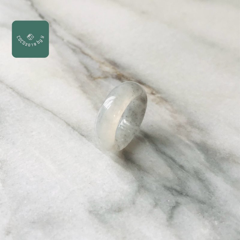 Jadeite (Jade) Solid-Carved Ring / Natural Jade / Myanmar Origin / Size 14 - แหวนทั่วไป - หยก ขาว