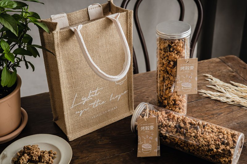 烤穀麥GRANOLA 麻布環保手提袋 手提袋 小曦倉屋 - 飲料提袋/杯套 - 棉．麻 卡其色