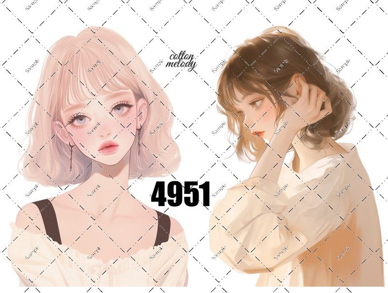 original sticker no.4951 人物ステッカー オリジナルステッカー オリジナル人物ステッカー 装飾ステッカー cotton melody - ステッカー・シール - 紙 