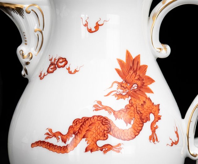 ドイツ製マイセン 手描きロイヤルレッドドラゴン 明龍陶器