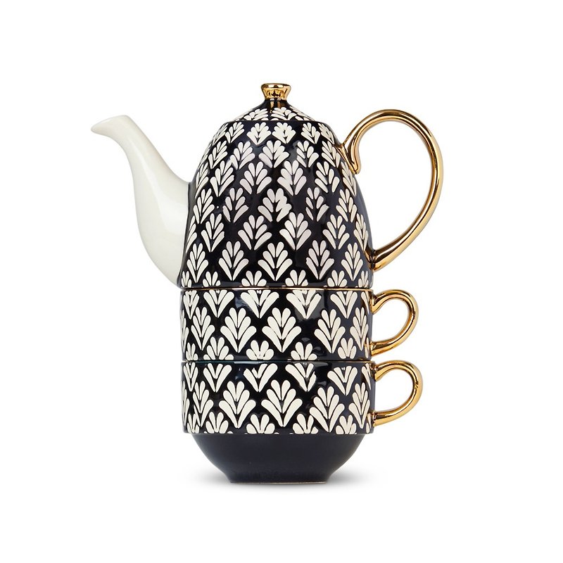 【T2 tea】Deco Darling Remix Deke Yiwen Series_Double Cup and Pot Set (Black) - Teapots & Teacups - Porcelain 