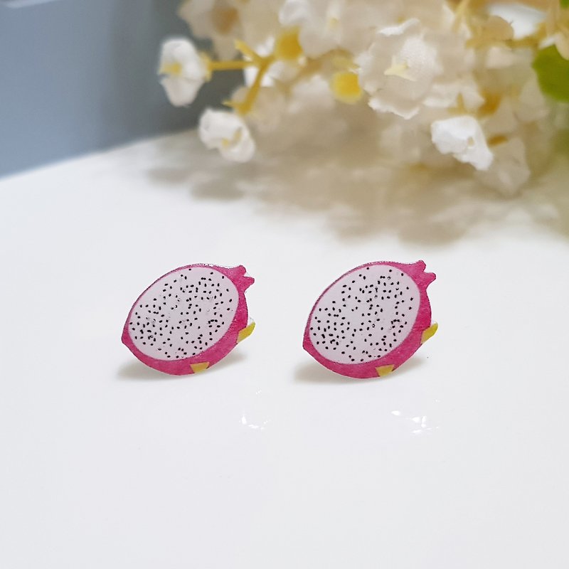 Dragon fruit earrings and ear clips - Earrings & Clip-ons - Plastic White