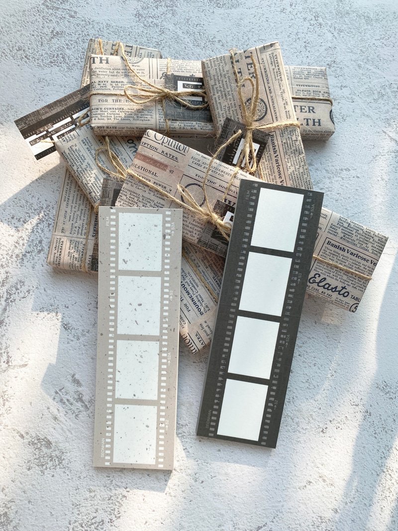 Vintage News Paper and Pattern Long Film Frame 2 Color Memo Pad Pack 50 x 160 mm - 便條紙/便利貼 - 紙 咖啡色