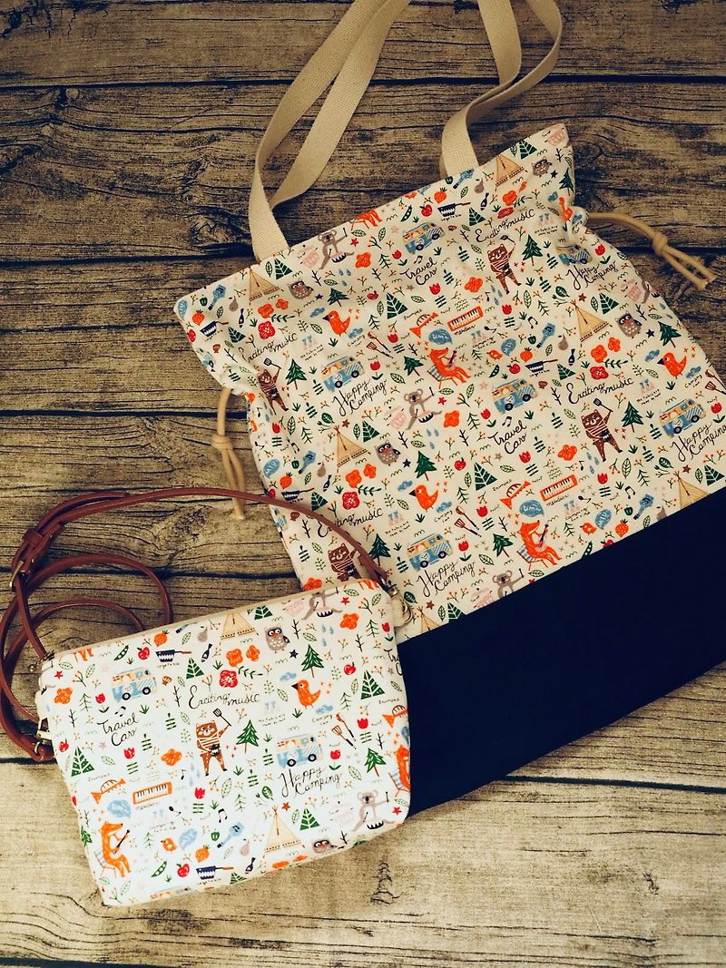 Handmade canvas tote bag with Japanese Fuji pattern - กระเป๋าคุณแม่ - ผ้าฝ้าย/ผ้าลินิน หลากหลายสี
