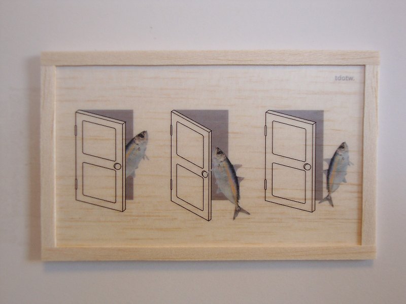 fish and door - 壁貼/牆壁裝飾 - 木頭 卡其色