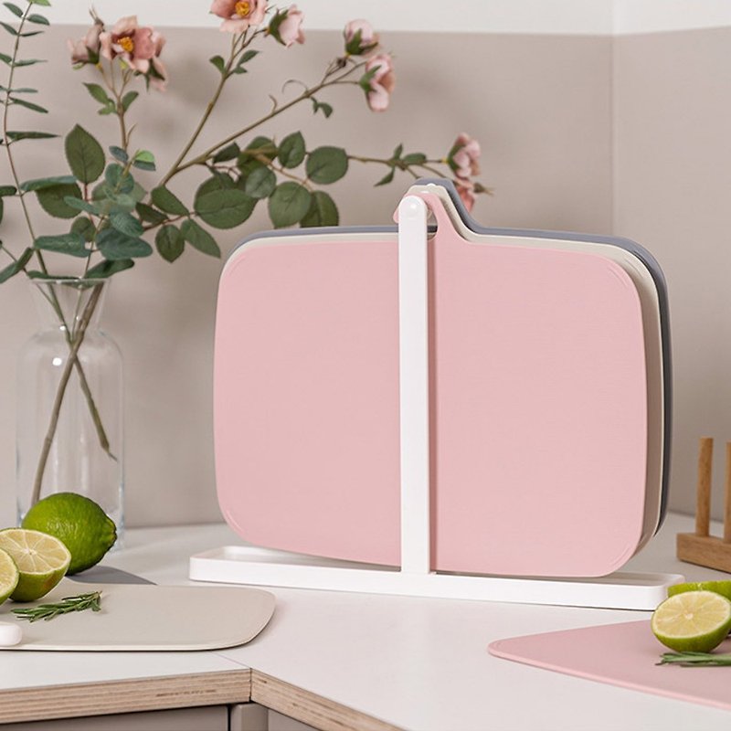 Korea SSUEIM Mariebel series antibacterial and sortable cutting board with storage rack 4-piece set - Serving Trays & Cutting Boards - Other Materials Pink