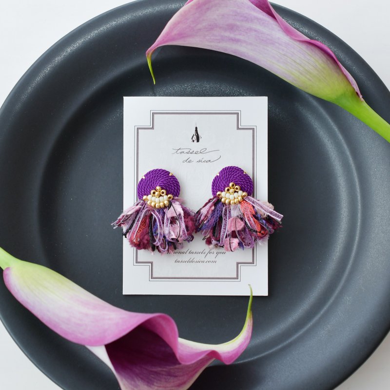 イヤリング/String tassel earrings /Purple - 耳環/耳夾/耳骨夾 - 其他材質 紫色
