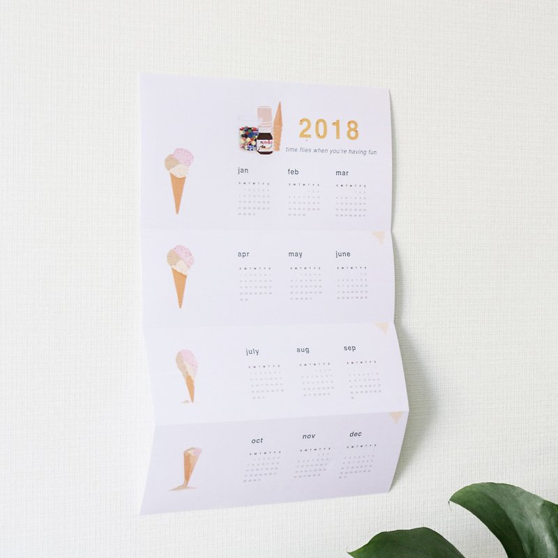 2018 Pizza  Calendar - Time flies when you're having fun - Wall Décor - Paper White