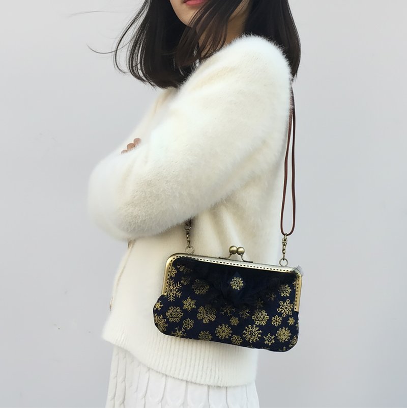 口金包 長夾錢包 斜側背包 長銀包 復古 雪之女王 - 銀包 - 真皮 黑色