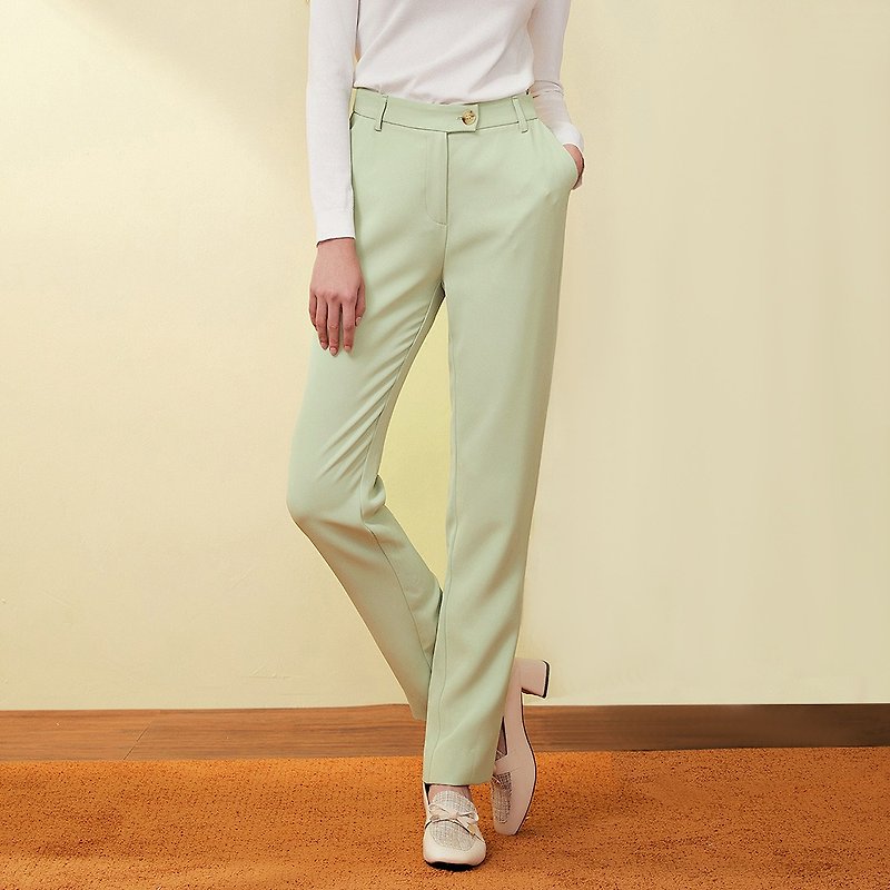 OUWEY オウウェイ ファッション グリーン クラシック ツイル スーツ ストレート パンツ (ライトグリーン) グリーン