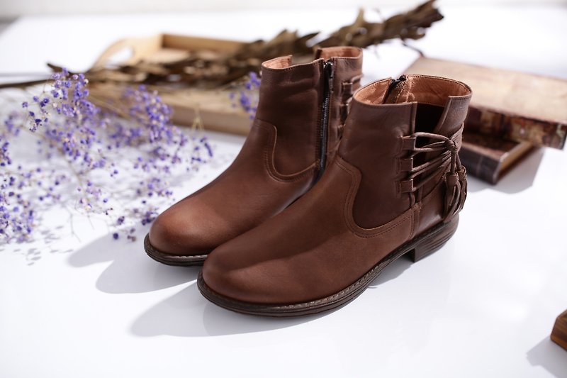 Ella-caramel brown-tassel ankle boots - season limited edition sold out does not make up - รองเท้าบูทสั้นผู้หญิง - หนังแท้ 