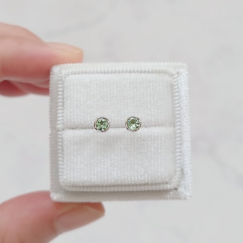 Natural Petite Tsavorite 18K White Gold Stud Earrings Light Grass Green - Earrings & Clip-ons - Gemstone Green