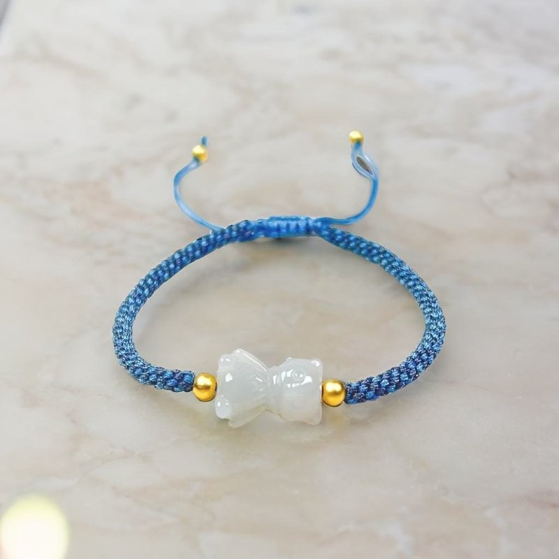 冰種翡翠熊熊編織手鍊 | 天然緬甸玉翡翠A貨 | 送禮 - 手鍊/手環 - 玉石 透明