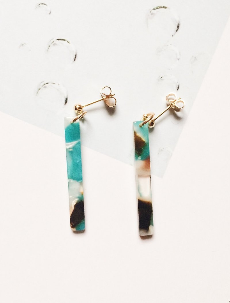 ❈La Don pull ❈ ❈ - earrings - marble stripes - mixed green - ต่างหู - โลหะ สีทอง