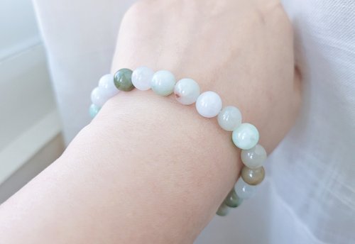 螺絲帽帽工作室 【親翠】天然翡翠 冰潤清新小率性8mm圓珠多寶手環 手圍16適合
