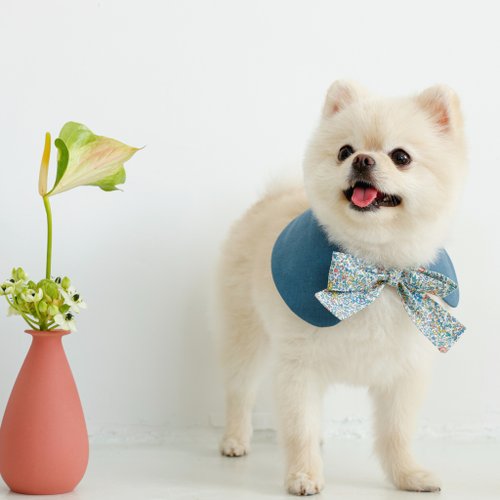 pat a pet Le Sucré Liberty Tie-up Collar 寵物碎花圍巾 海藍色