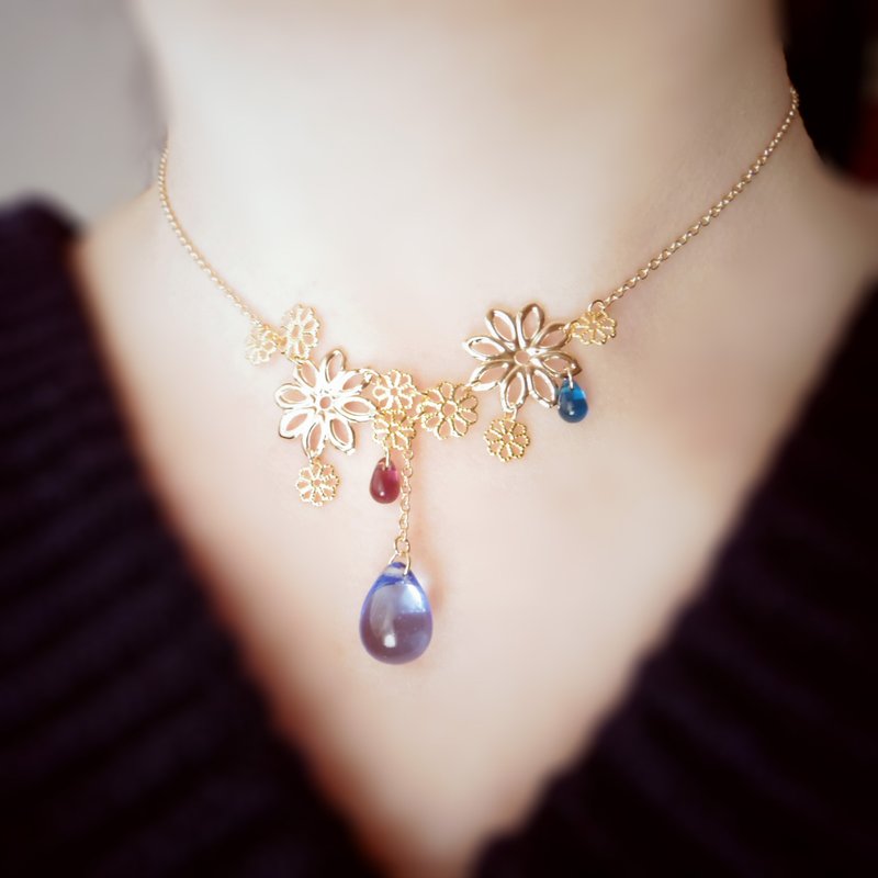 ネックレス　光まとう - 項鍊 - 玻璃 藍色