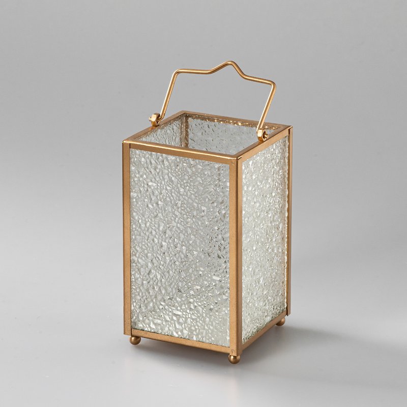 [Rose Gold] mini diamond flower retro glass candle lantern - โคมไฟ - แก้ว สีทอง