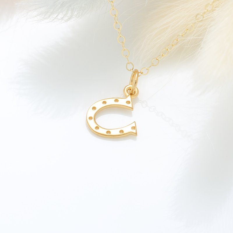 Golden Lucky Horseshoe s925 sterling silver necklace Valentine Day gift - Necklaces - Sterling Silver Gold