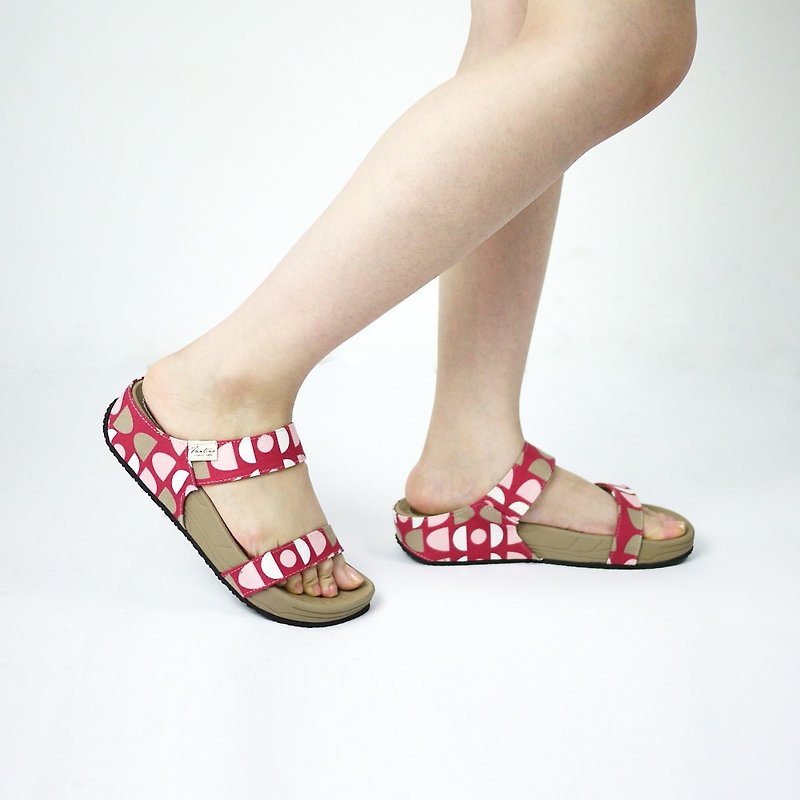 Thick-bottomed style leisure trailer - Shuiyu Maze - 红水玉 - รองเท้ารัดส้น - ผ้าฝ้าย/ผ้าลินิน สีแดง