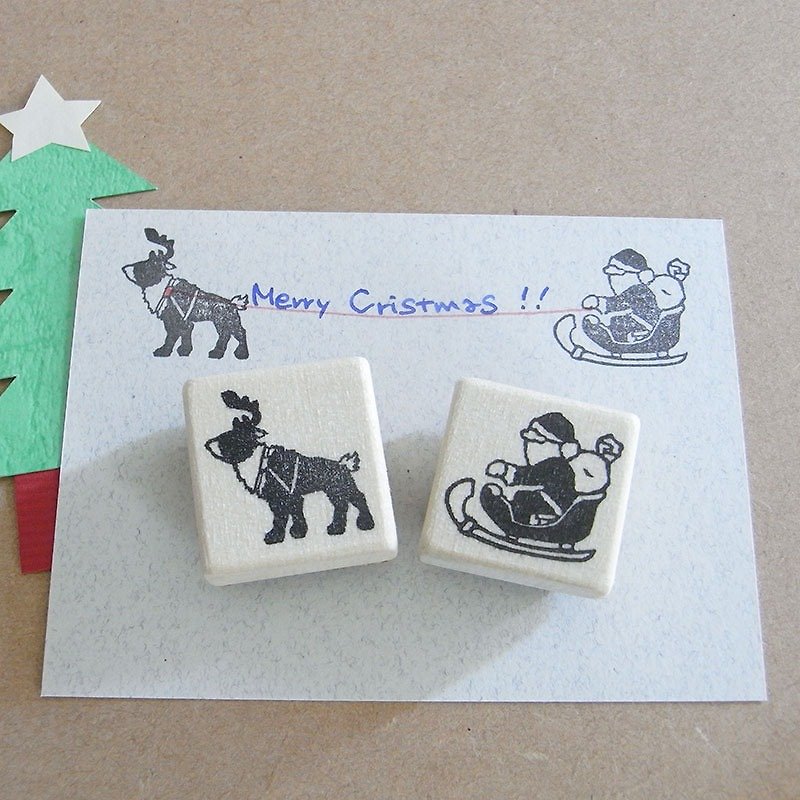 Christmas handmade rubber stamp Santa and reindeer - ตราปั๊ม/สแตมป์/หมึก - ยาง สีกากี