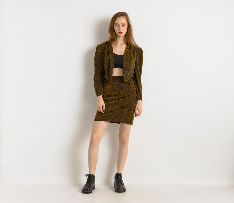 Vintage All in One Woman Brown Mini Skirt and Crop Blazer 7826 - 吊帶褲/連身褲 - 其他材質 咖啡色