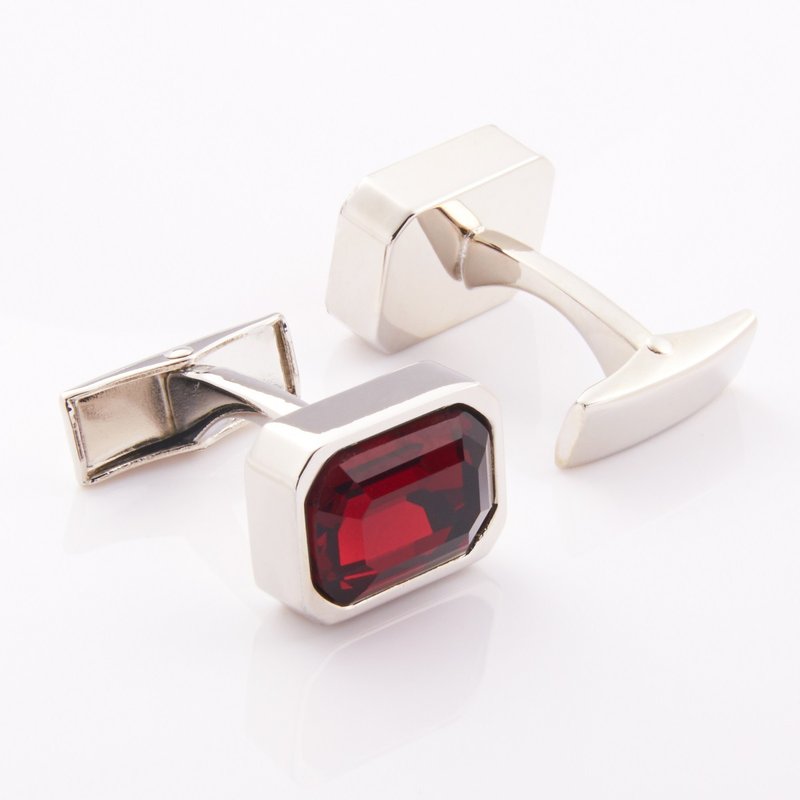 八邊紅晶鑽 - 袖扣 - 其他金屬 紅色