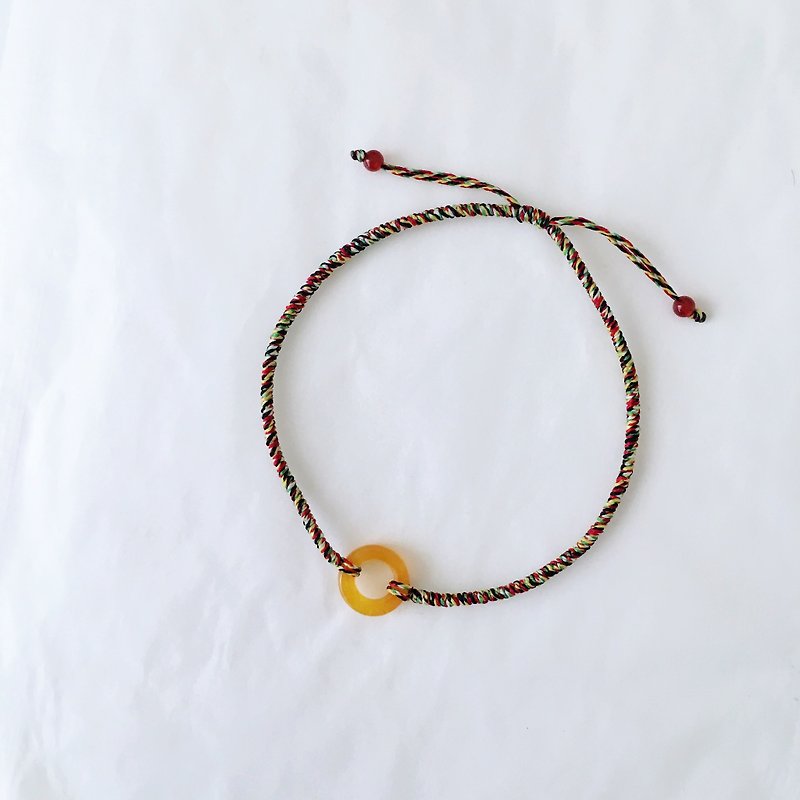 Topaz safe ring five-color thread drawstring / safe baby full moon gift - Bracelets - Jade Yellow