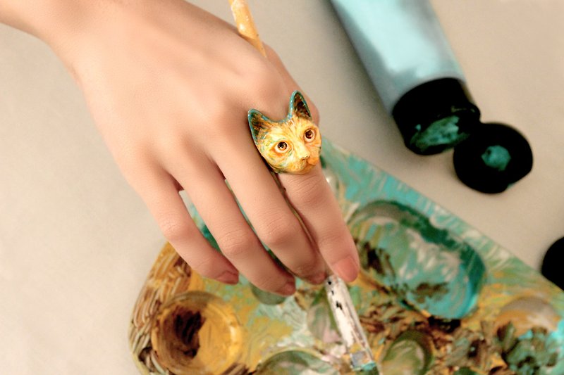Vincent Cat Ring - General Rings - Copper & Brass Green