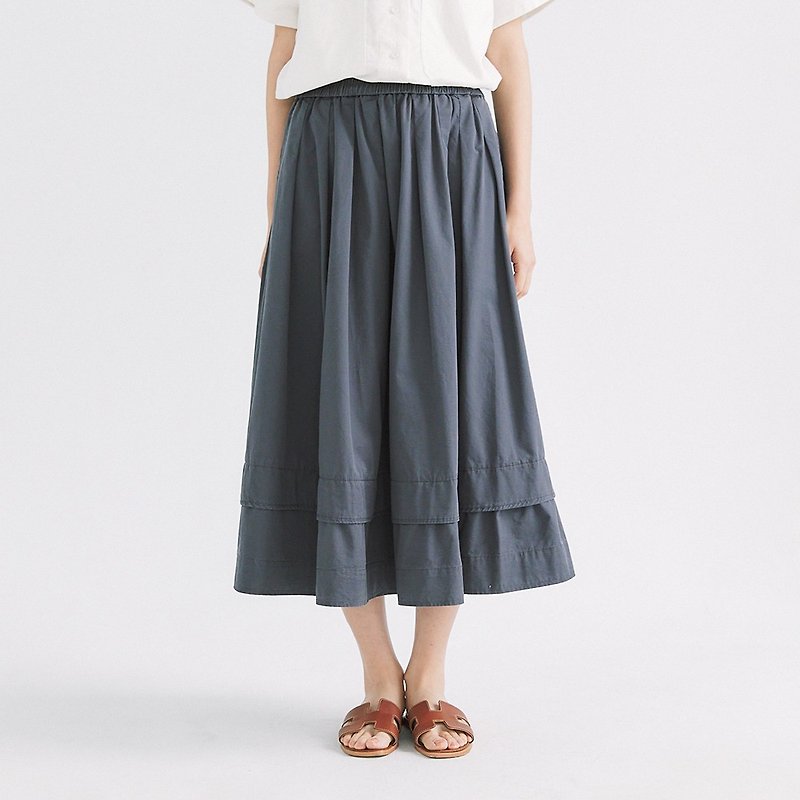 【Simply Yours】Hem double layer heavy circle skirt gray F - กระโปรง - ผ้าฝ้าย/ผ้าลินิน สีเทา