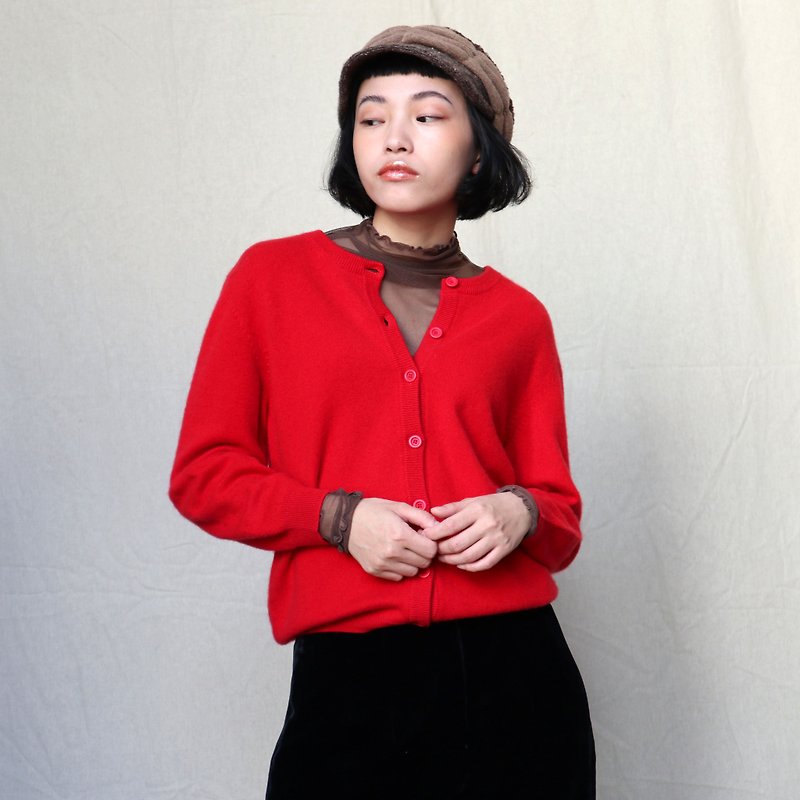 Pumpkin Vintage. Cashmere cashmere cardigan sweater - สเวตเตอร์ผู้หญิง - ขนแกะ สีแดง