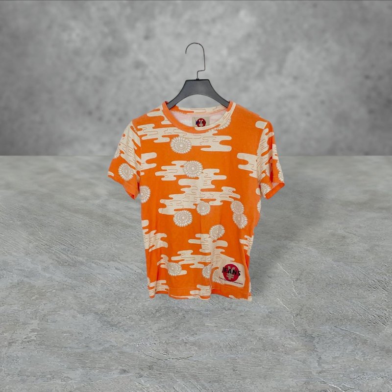古着 オレンジライスプリント ゴム半袖トップス OPD521 - Tシャツ - ポリエステル オレンジ