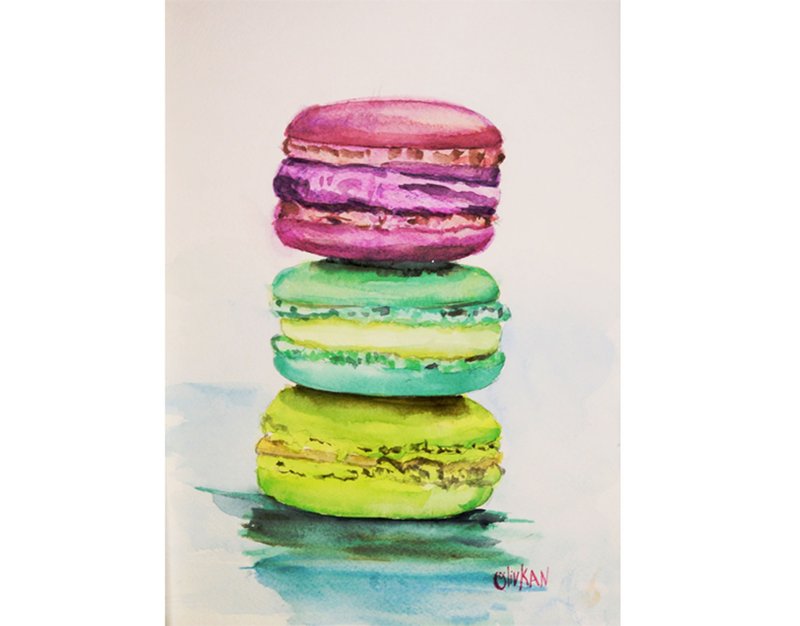 Macaroon Art Desert Painting Eat Artwork Macaroon Wall Art - โปสเตอร์ - วัสดุอื่นๆ สึชมพู