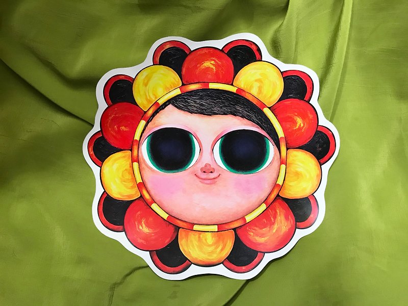 POPO- Waterproof Sticker. Big Eye Baby - Sun Flower - สติกเกอร์ - กระดาษ สีแดง