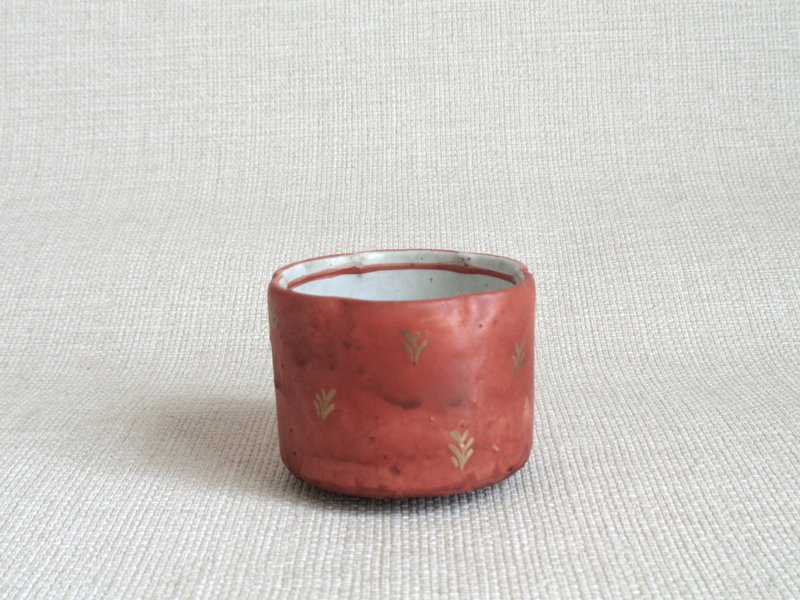 Sake Cup - Rinka Ha-mon (Flower Rim Leaf Pattern) d - แก้วไวน์ - ดินเผา สีแดง