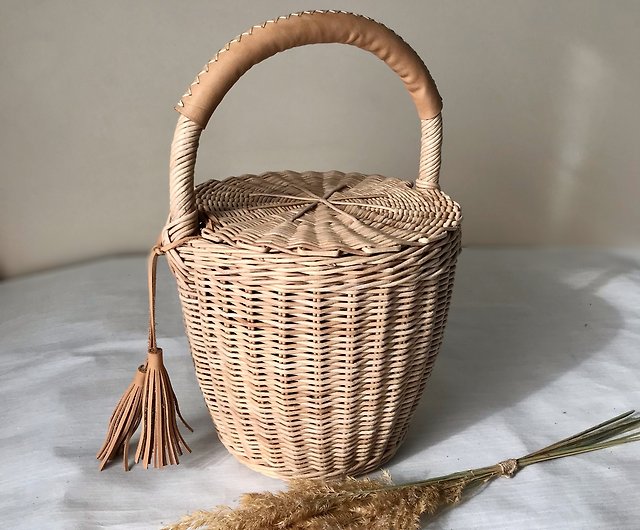 Cute Straw Basket With Lid Women Small Wicker Jane Birkin 