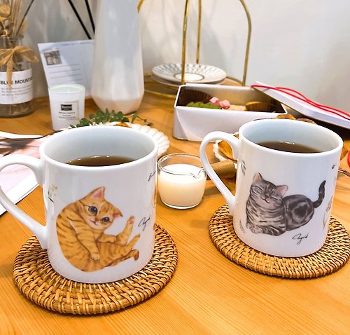 陶緣彩瓷 合作插畫藝術家-英格藍貓 下午茶骨瓷杯系列-甜蜜貓貓杯