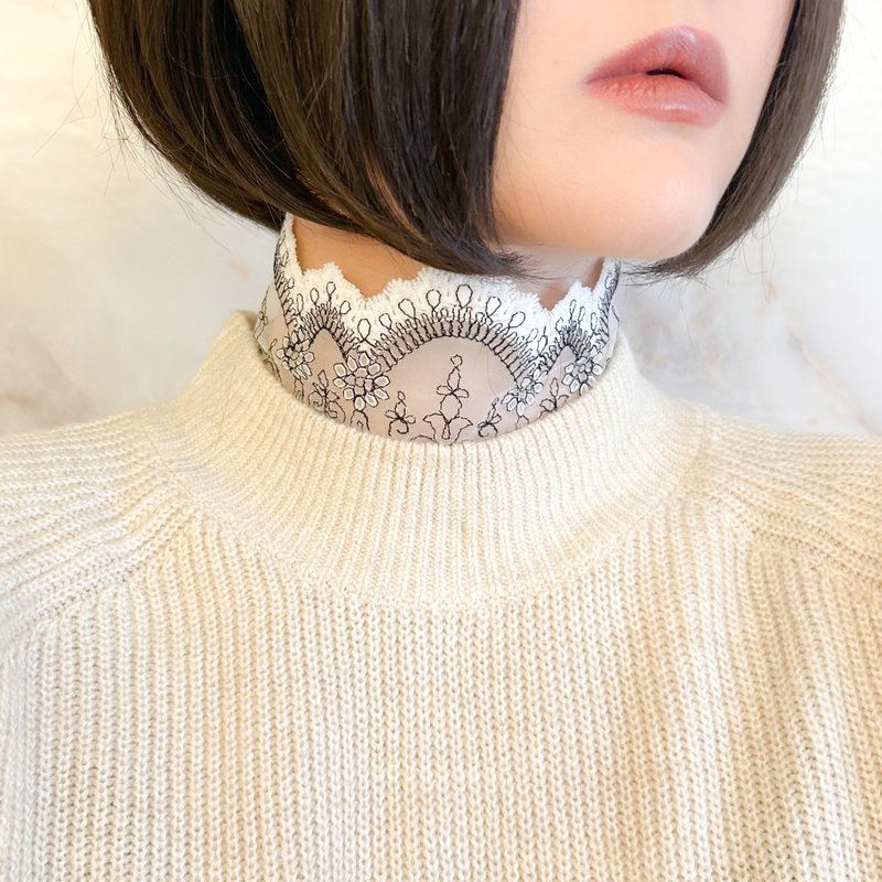 Lumière / Turtleneck-Style Lace Collar Choker SV583 - สร้อยติดคอ - โลหะ ขาว