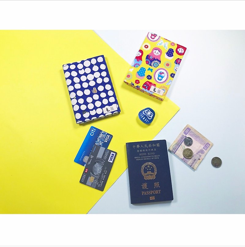 Handmade Passport Holder - Russian Doll and Blue Dot Cats - Passport Holders & Cases - Cotton & Hemp 