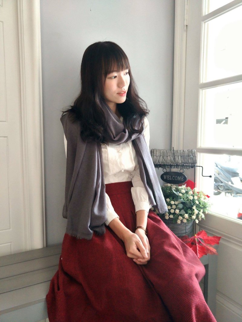 喀什米爾幼羊絨手工披肩圍巾100%cashmere/pashmina(鐵灰) - 絲巾 - 羊毛 灰色