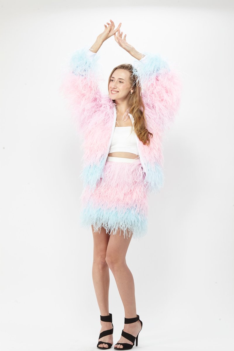 Nick Rainbows Ostrich Feather Jacket and Skirt For Costume Party - 洋裝/連身裙 - 聚酯纖維 多色