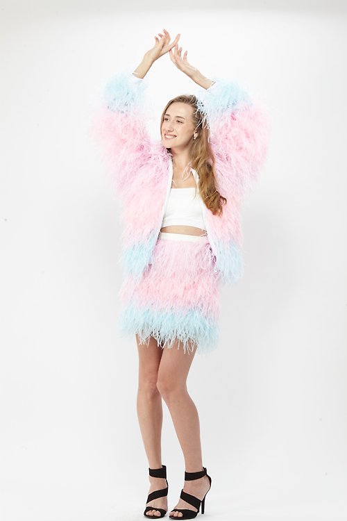 sginstar Nick Rainbows Ostrich Feather Jacket and Skirt For Costume Party