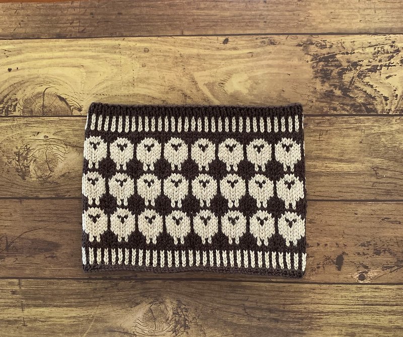 Sheep neck warmer Brown x beige - Knit Scarves & Wraps - Wool Brown