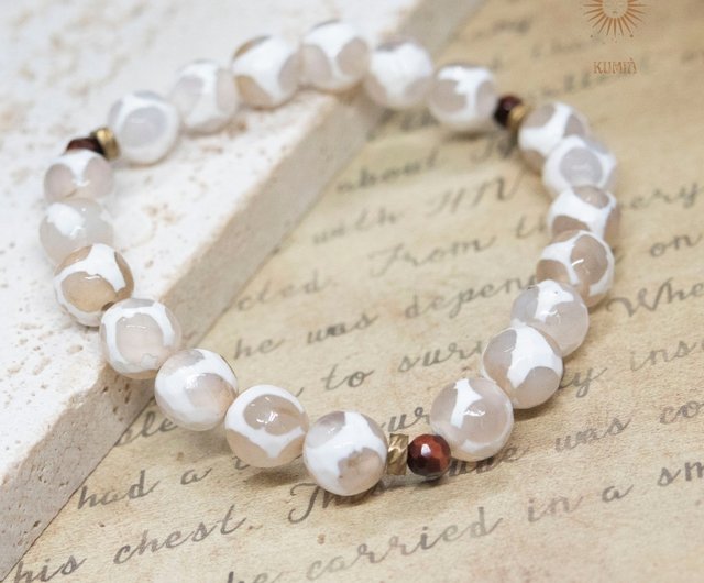 北の白樺】ファセットホワイトアゲートブレスレット - ショップ KUMIÀ