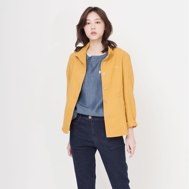Linen stand collar casual jacket (3 colors in total) - Women's Casual & Functional Jackets - Cotton & Hemp Orange