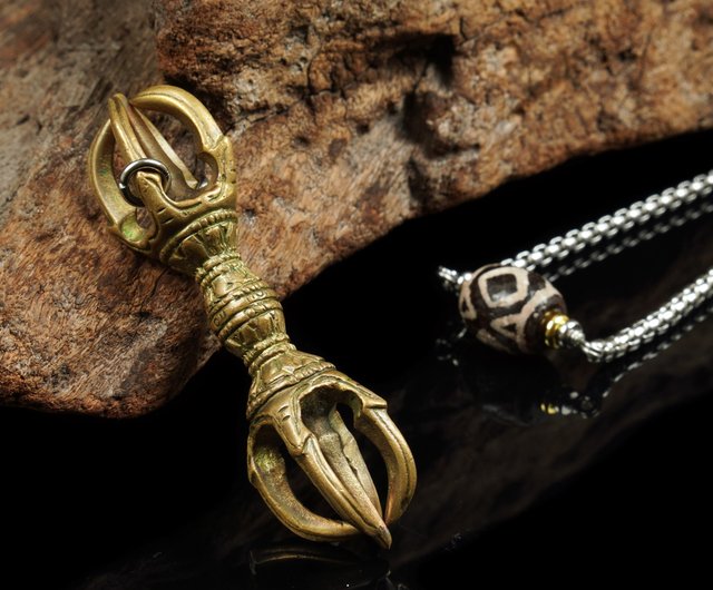 金剛杵 日本19世紀東密法器-5鈷金剛杵.西亞古珠頸鍊(鍊長73公分) 菩多佛教文物