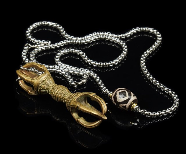 金剛杵 日本19世紀東密法器-5鈷金剛杵.西亞古珠頸鍊(鍊長73公分) 菩多佛教文物