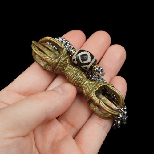 普巴五股金剛杵 密宗 法器 鉄仏 装飾品 工芸品 美術品 日本19世紀東密法器-5鈷金剛杵.西亞古珠頸鍊(鍊長73公分) 菩多