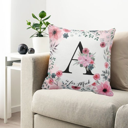 hkgiftforu 【情人節禮物】名字客製抱枕-Pink Flower字母花款式