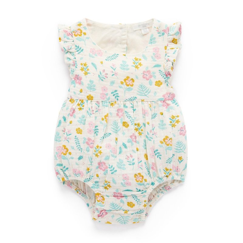 Australian Purebaby organic cotton baby short-sleeved onesies/newborn jumpsuit garden print - ชุดทั้งตัว - ผ้าฝ้าย/ผ้าลินิน 